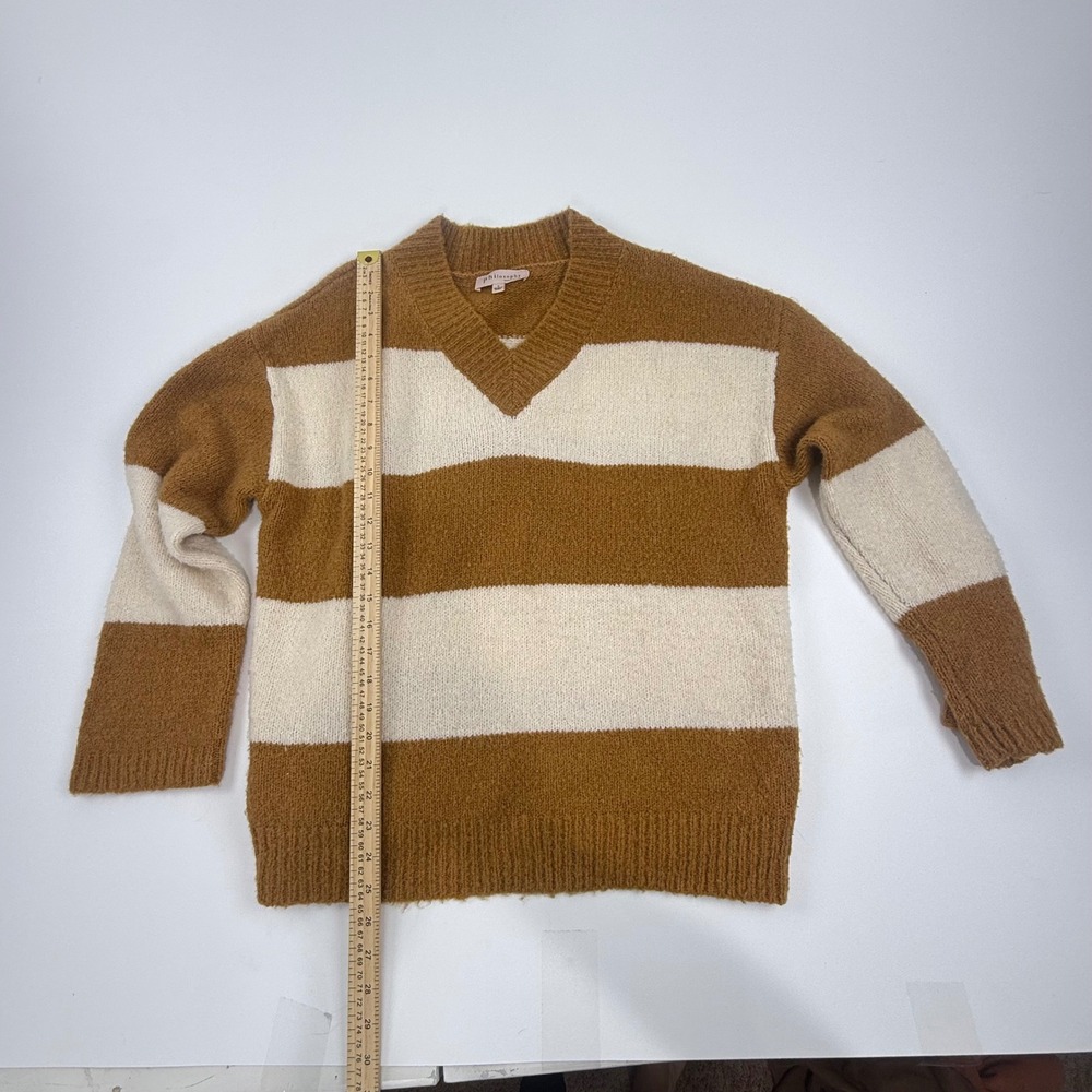 Philosophy Republic Clothing Striped V Neck Long Sleeve Sweater Top Size L - Picture 2 of 5